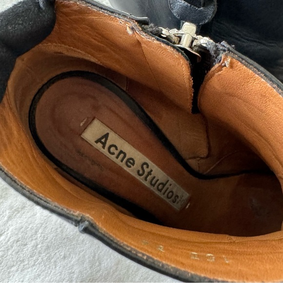 Acne Studios Black Leather 3” Heeled Ankle Booties Size US 5 Women’s - Picture 7 of 13